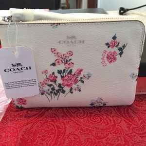 Coach Pink Floral Print Ivory Wristlet